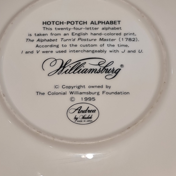 1995 Williamsburg Hotch Potch Alphabet Plate - Picture 3 of 3